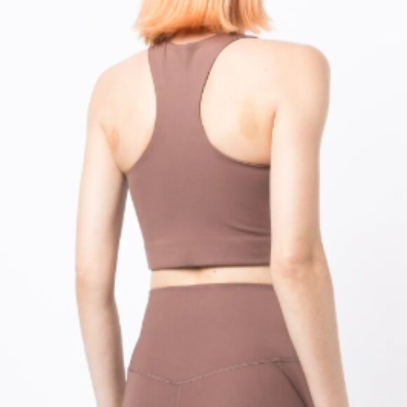 Girlfriend Collective Paloma Longline Sports Bra Tan/Mauve Size S - Picture 2 of 8